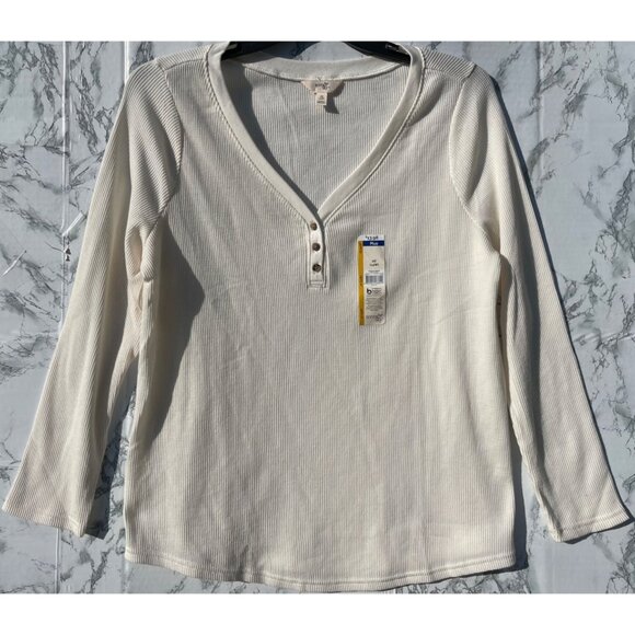 Terra & Sky Womens Plus 0X (14W)  Waffle Henley Long Sleeve Top 60% Cotton - Picture 1 of 5